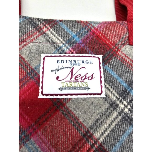 NESS Scotland Tweed Wool Tartan Plaid Bag Fall Teacher Tote Burgundy Gray - Picture 5 of 7